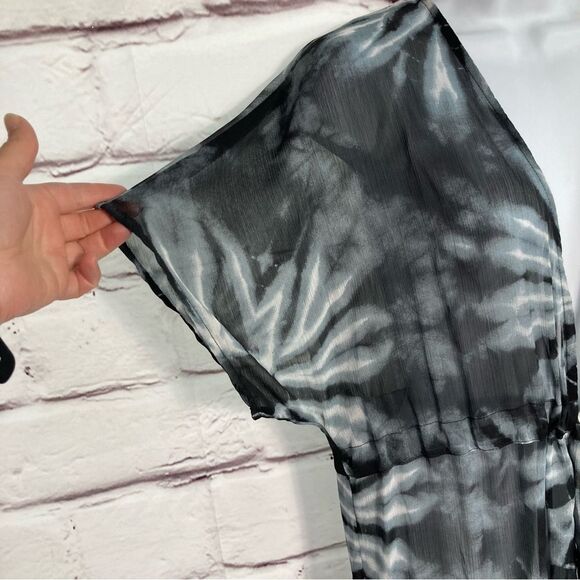 No Boundaries Cover Up SZ S Black Gray Tie Dye Kimono Waist New Swim Beach Sheer - Picture 10 of 10